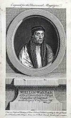 WILLIAM WARHAM, BISHOP OF CANTERBURY original antique portrait print 1748