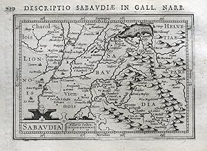 Antique Map SABAUDIA, BOURG EN BRESSE, LYON, GRENOBLE, FRANCE, BERTIUS 1618