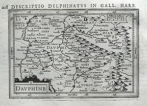 Antique Map DAUPHINE, CHAMBERY, GRENOBLE, MONTELIMAR, LYON, FRANCE, BERTIUS 1618