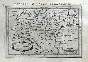Antique Map LYONNAIS, LYON, ROANNE, St.ETIENNE, VIENNE, FRANCE, BERTIUS 1618