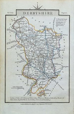Antique Map DERBYSHIRE John Cary Original Hand Coloured Miniature 1819