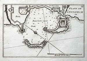 Antique Map CIVITAVECCHIA, ITALY HARBOUR PLAN, Roux Original c1760