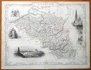 Antique Map BELGIUM, RAPKIN & TALLIS original hand coloured illustrated map c1850