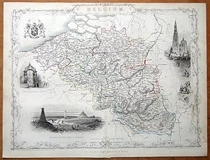 Antique Map BELGIUM, RAPKIN & TALLIS original hand coloured illustrated map c1850