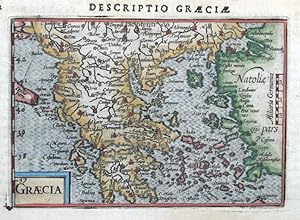 Antique Map GREECE, P.BERTIUS. original miniature hand coloured 1606