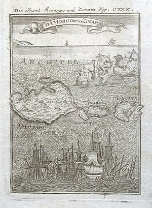 Antique Map AMORGOS, KINARA, LEVITHA, CYCLADES Islands, GREECE Mallet original 1719