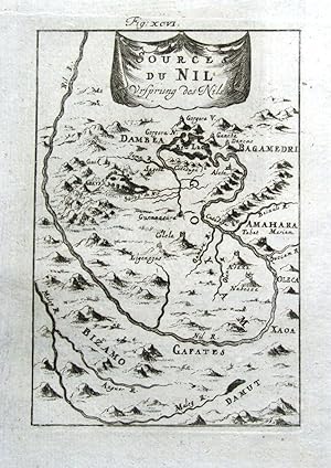 Antique Map SOURCE OF THE RIVER NILE, EGYPT Mallet 1719