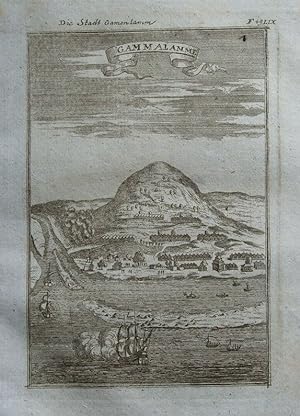 INDONESIA, E. INDIES, MOLUCCA, GAMALAMA VOLCANO, Mallet antique print 1719