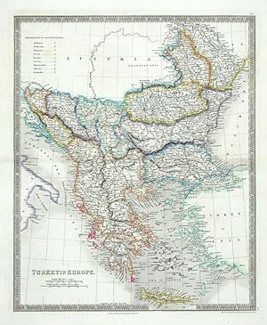 Antique Map TURKEY IN EUROPE ALBANIA SERBIA BULGARIA GREECE ROMANIA Teesdale 1841