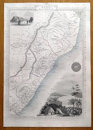 Antique Map SOUTH AFRICA, NATAL, KAFFRARIA, RAPKIN & TALLIS original c1850