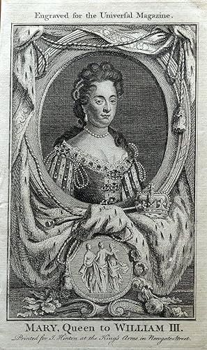 QUEEN MARY OF ENGLAND Original Antique Portrait Print 1761