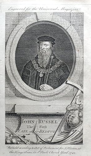 JOHN RUSSELL EARL OF BEDFORD Origin Copper Engraved Antique Portrait Print 1749