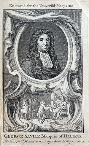 GEORGE SAVILE, MARQUIS OF HALIFAX, original antique portrait print 1759