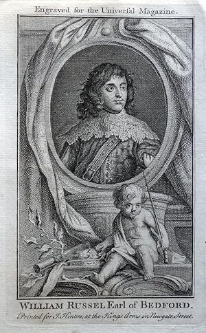 WILLIAM RUSSELL 1ST DUKE BEDFORD Original Engraved Antique Portrait Print 1759