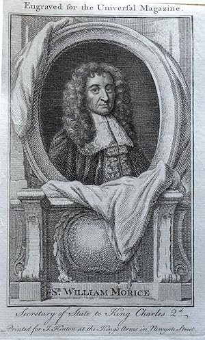 SIR WILLIAM MORICE Original Copper Engraved Antique Portrait Print 1759