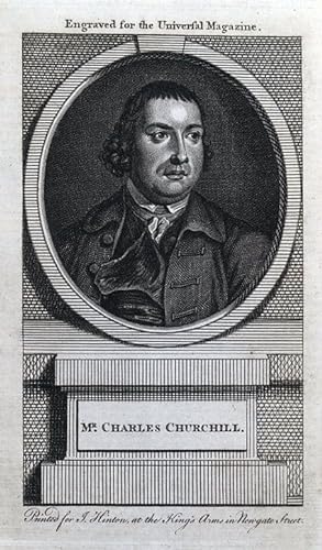 CHARLES CHURCHILL, English satirist, poet, original antique portrait print 1765