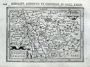 Antique Map ANGERS, LE MANS, TOURS, CAEN, LAVAL, SAUMUR, FRANCE, BERTIUS 1618