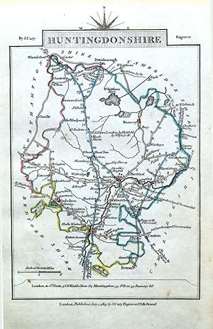 Antique Map HUNTINGDONSHIRE John Cary Hand Coloured Miniature County Map 1819