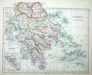 Antique Map GREECE, PELOPONNES, CORFU, CYCLADES etc Johnston original 1898