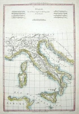 Antique Map ITALY with MALTA, CORSICA,SARDINIA,CROATIA R.Bonne original c1770