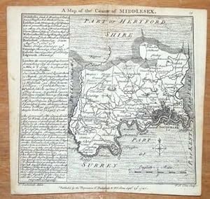Antique Map MIDDLESEX, LONDON , BADESLADE & TOMS original miniature map 1741