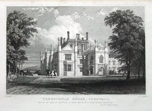 TREGOTHNAN HOUSE, Nr. TRURO, CORNWALL Original antique print c1830