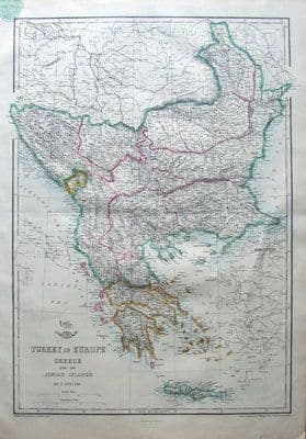 Antique Map TURKEY IN EUROPE, GREECE, IONIAN ISLANDS Ettling original 1860