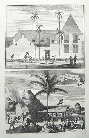 JAKARTA,JAVA, INDONESIA, SCHOOL, BRICKWORKS,CHURCHILL pair antique prints 1744