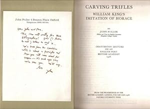 Carving Trifles. William King's Imitation of Horace. Chatterton Lecture on an English Poet Britis...