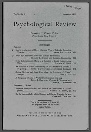 Psychological Review, Volume 73, No. 6 (November 1966)