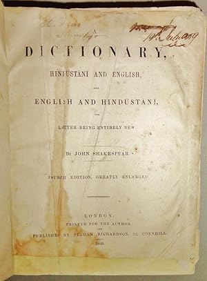 A Dictionary, Hindustani and English, and English and Hindustani, The Latter Being Entirely New