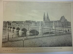 Orig. Holzstich - Brandenburg - Die neue Brücke in Frankfurt an der Oder.