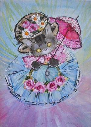 Original Watercolour for "Cat with a Parasol"
