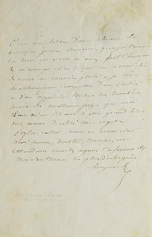 Autograph Letter Signed ("Eugene Sue"), to Monne Lathen in Paris