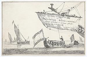 [Antique print, etching] Fishing boats and 'Staten' Sloop with Passengers on calm waters (set tit...