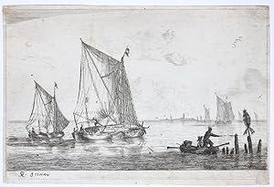 [Antique print, etching] A 'Duinopschuit', a smaller sailing-boat and a rowing-boat (set title: I...