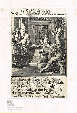 Der Apothecker. Der Tranck von Christi Blut stärckt un: macht wolgemut. Kupferstich aus Christoph...