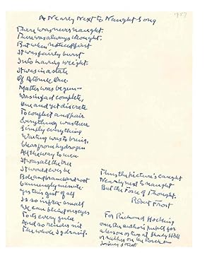 AUTOGRAPH MANUSCRIPT POEM SIGNED: "A Nearly Next to Naught Song"