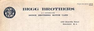 Unused letterhead from Begg Brothers, BC Distributor of Dodge Brothers Motor Cars