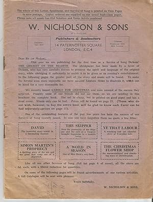 W. Nicholson and Sons Publisher's Catalogue, Including Charles Dickens "Cricket on the Hearth" Sa...