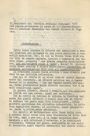 Manifesto (Il) del "Partito radicale francese" 1970 che espone, attraverso la penna di J.J. Serva...