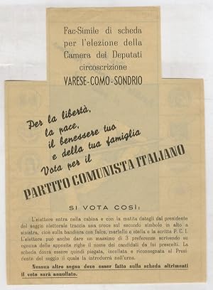 Fac-Simile di scheda per l'elezione della Camera dei Deputati. Circoscrizione Varese - Como - Son...