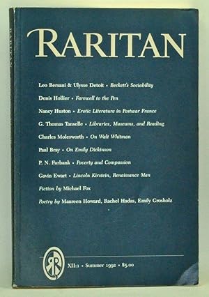 Raritan: A Quarterly Review. Volume 12, Number 1 (Summer 1992)
