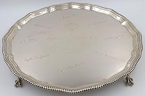 A sterling silver salver signed in facsimile by eight participants of the British National Antarc...