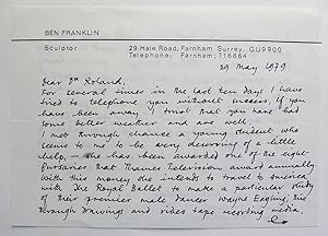 Two signed autograph letters to Henry Roland, founder and partner in the noted London gallery Rol...