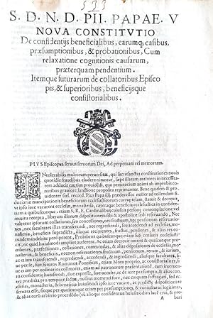 S.d.n.d. Pii papae V nova constitutio de confidentiis beneficialibus earumque easibus, praesumpti...