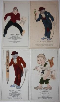 Four "Atalaya" Caricature Advertising Cards with Fabric and Other Material Paste-ons