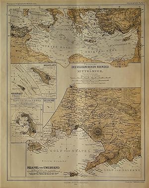 1866 Overview Map of a Volcanic Cluster in the Mediterranean Sea, with Smaller Insets of Helgolan...