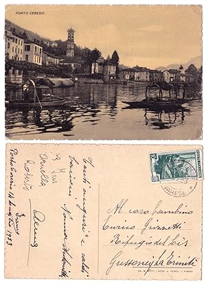 Varese - Porto Ceresio cartolina d'epoca 1953 Lombardia francobollo lire 10