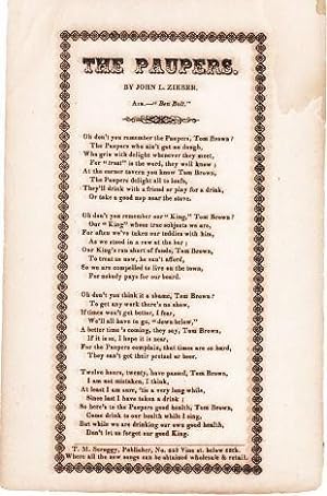 Song sheet: THE PAUPERS. By John L. Zieber. Air.--"Ben Bolt."
